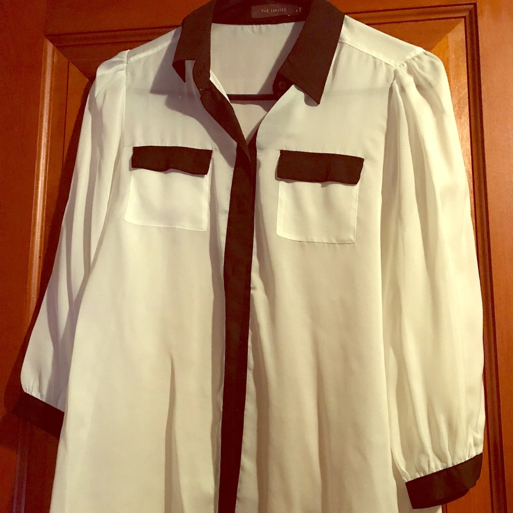 Limited white with black trim sheer button down